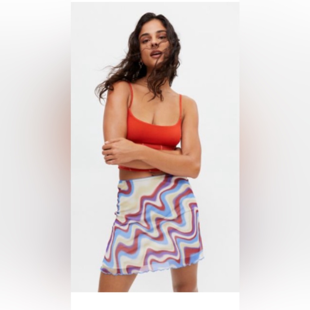 Red and Blue Wave Mini Skirt